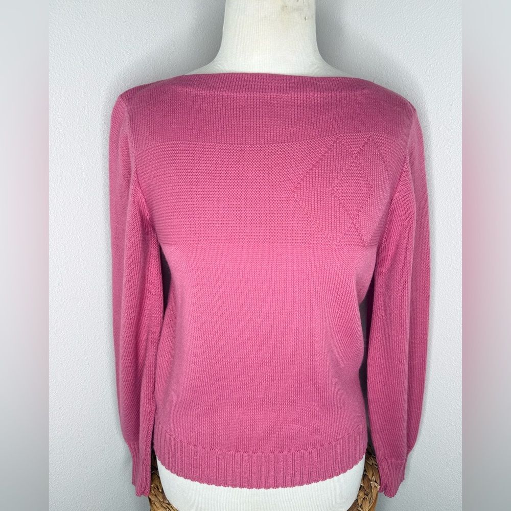 VTG Lacoste Sweater Pink Crew Neck vintage boat neck style knit Diamond logo